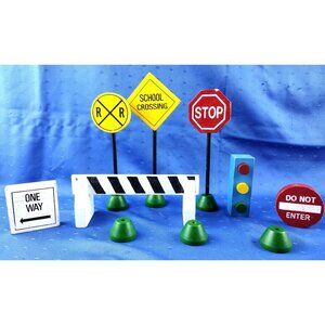 Wooden Traffic Street Signs Posts Reevesline Vintage 1970s Toys Play Pretend